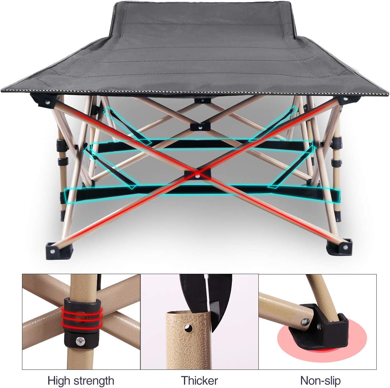 Folding Camping Stretcher Bed 190x71x36cm