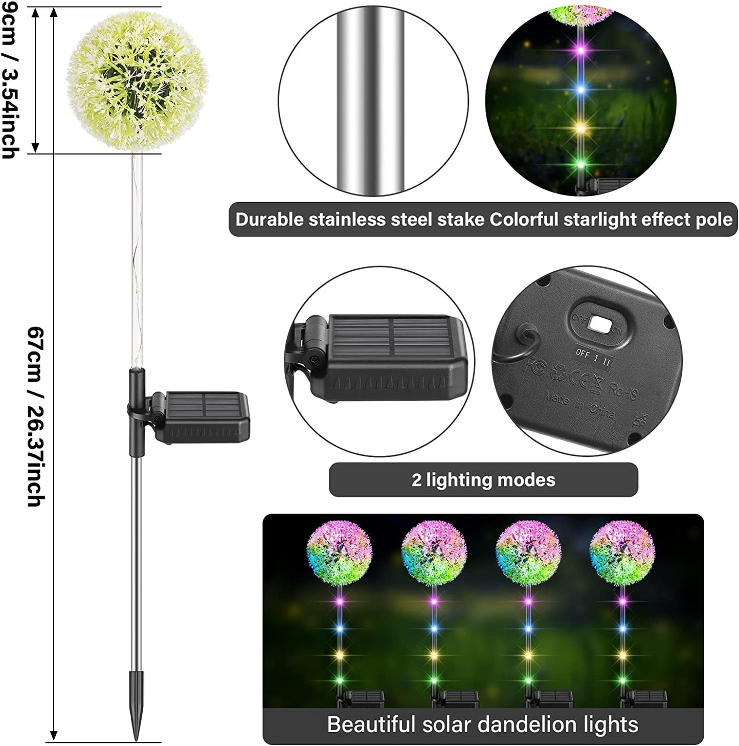 Solar Garden Lights Garden Ornaments Outdoor Dandelion 4PCS