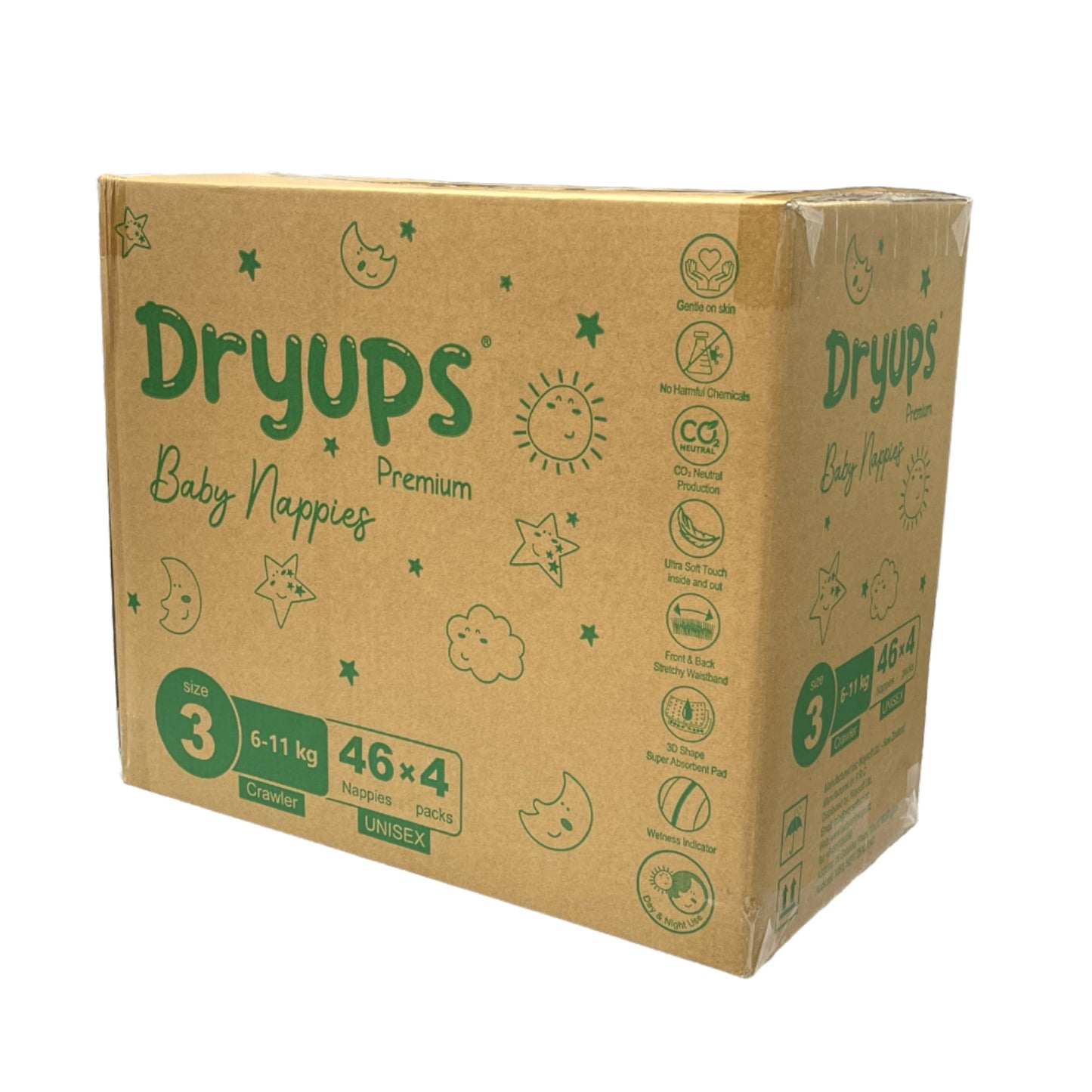 Dryups Premium Nappies Unisex Size 3 Crawler (6-11kg)