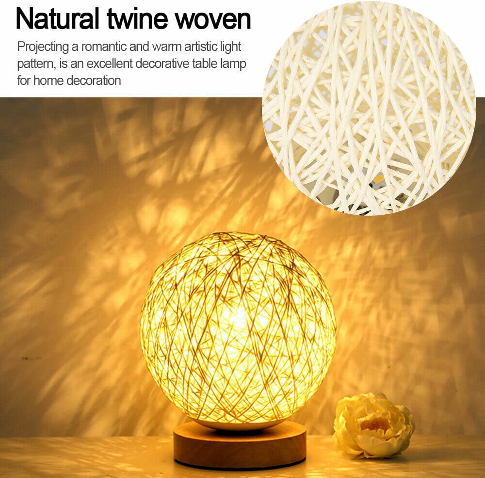 20cm Wooden Rattan LED Table Desk Bedside Night Light Lamp