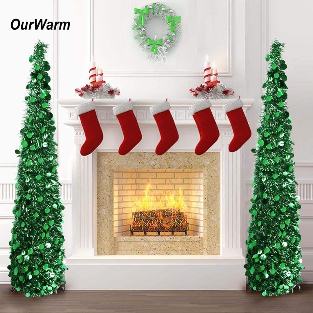 1.5M Collapsible Christmas Tinsel Tree Pop Up Artificial Xmas Tree with Easy Assembly Stand