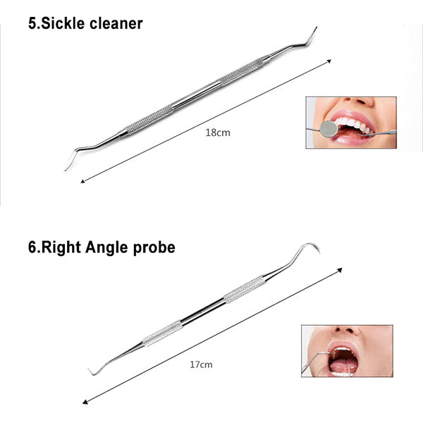 6PCS Dental Hygiene Tools Teeth Cleaning Kits Mirror Scraper Pick Scaler Tweezer - salelink.co.nz