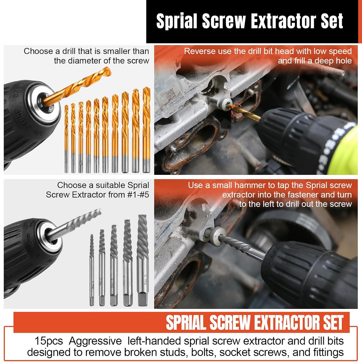 40pcs Damaged/Rounded Bolt Nut Stud Screw Remover/Extractor Set
