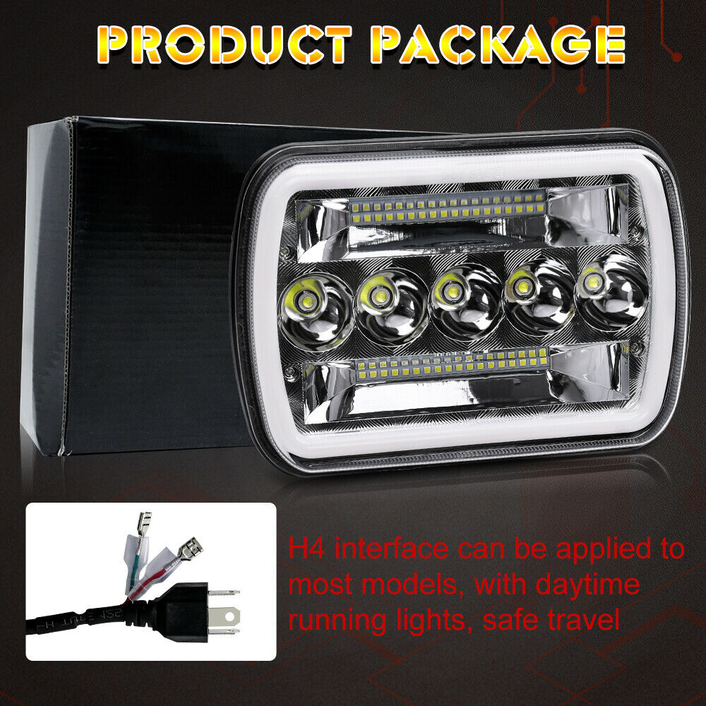 5x7" 7x6" Inch LED Headlights Hi/Lo Beam DRL For Toyota Hilux Jeep Truck 1 Pair