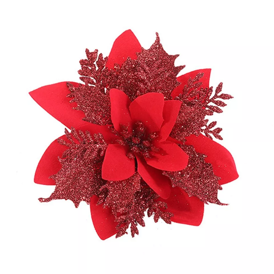 15PCS Christmas Glitter Fake Flowers Decorations