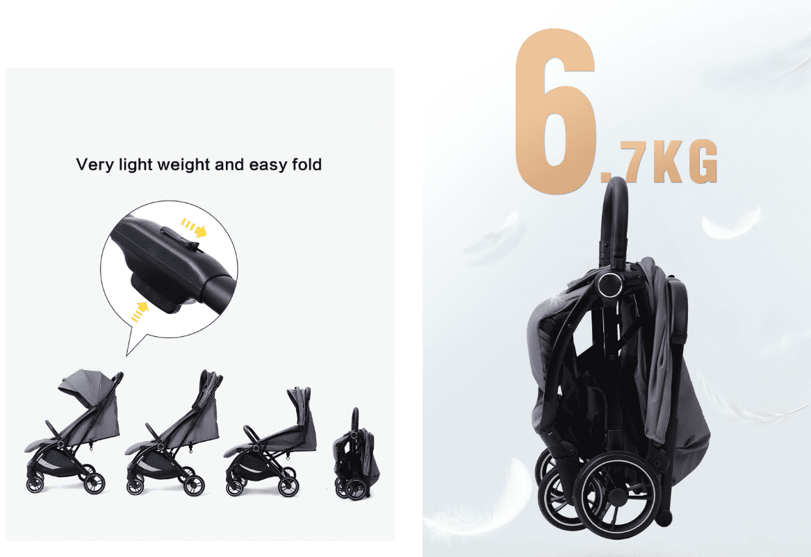 Baby Brightness FlexGo Auto Folding lightweight compact stroller with i-Size infant capsule and Rotation ISOFIX base Black