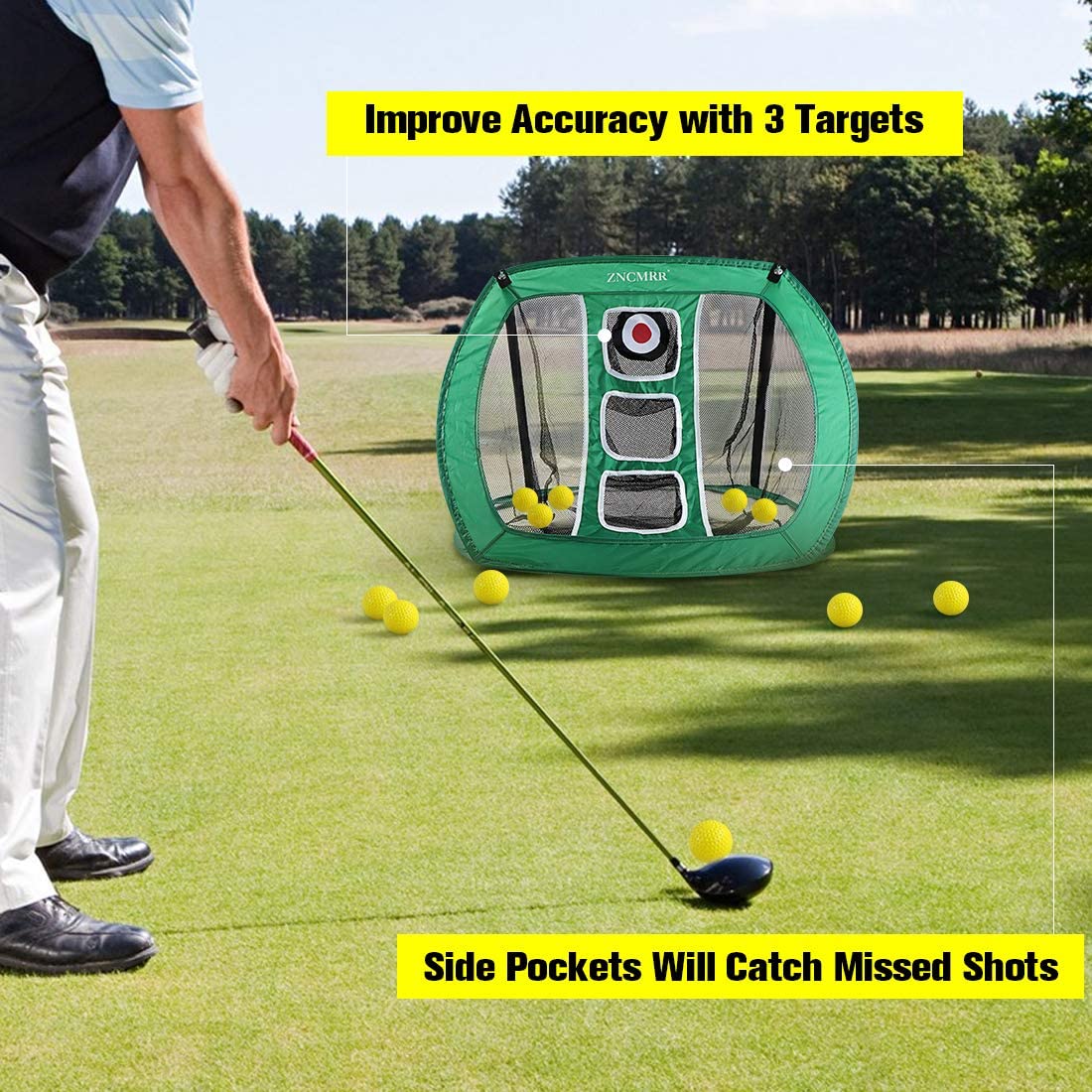 Golf Practice Net Hitting Net Golf Chipping Net Kit - Net + Balls + Mats