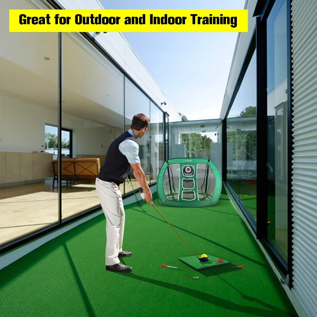 Golf Practice Net Hitting Net Golf Chipping Net Kit - Net + Balls + Mats