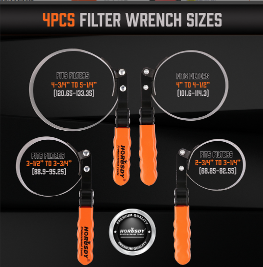 5Pc Oil Filter Wrench Set Swivel Grip Steel Belt Spanner Universal Filter Remove