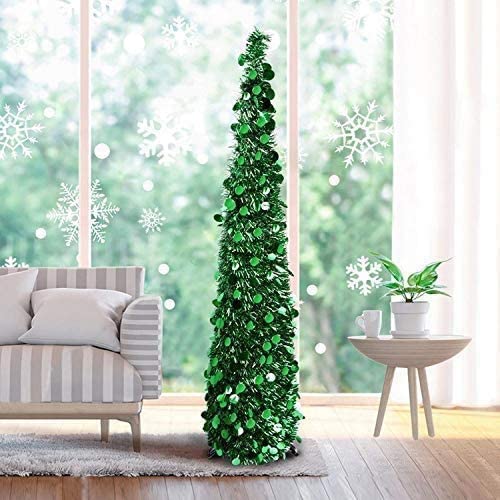 1.5M Collapsible Christmas Tinsel Tree Pop Up Artificial Xmas Tree with Easy Assembly Stand