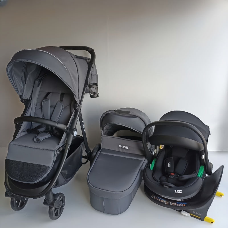 Baby Brightness Poplar baby stroller with carrycot, capsule and Rotation ISOFIX base Dark Grey