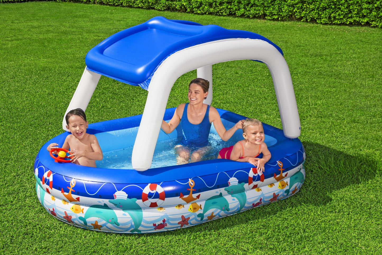 Bestway 213x155x132cm Kids Play Pools Above Ground Inflatable Swimming Pool Canopy Sunshade