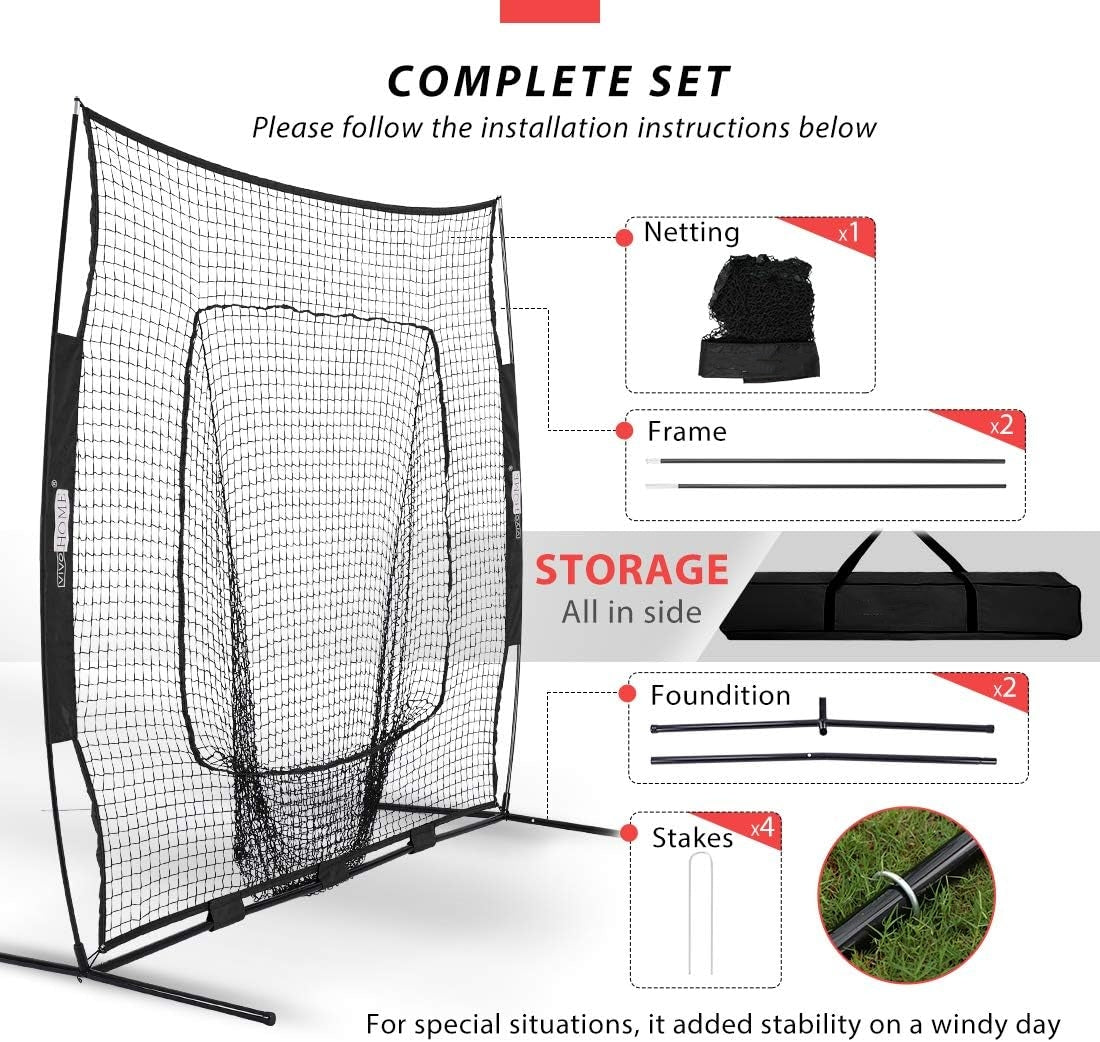213x213cm Baseball Backstop Softball Practice Net with Carry Bag