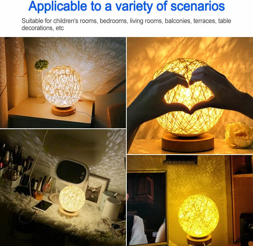 Rattan LED Table Desk Bedside Night Light Lamp 15cm