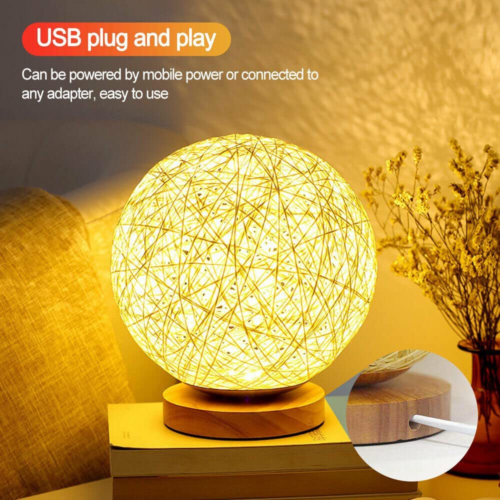 Rattan LED Table Desk Bedside Night Light Lamp 15cm