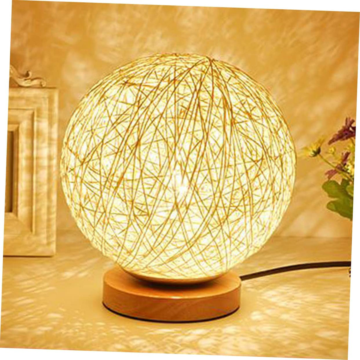 Rattan LED Table Desk Bedside Night Light Lamp 15cm