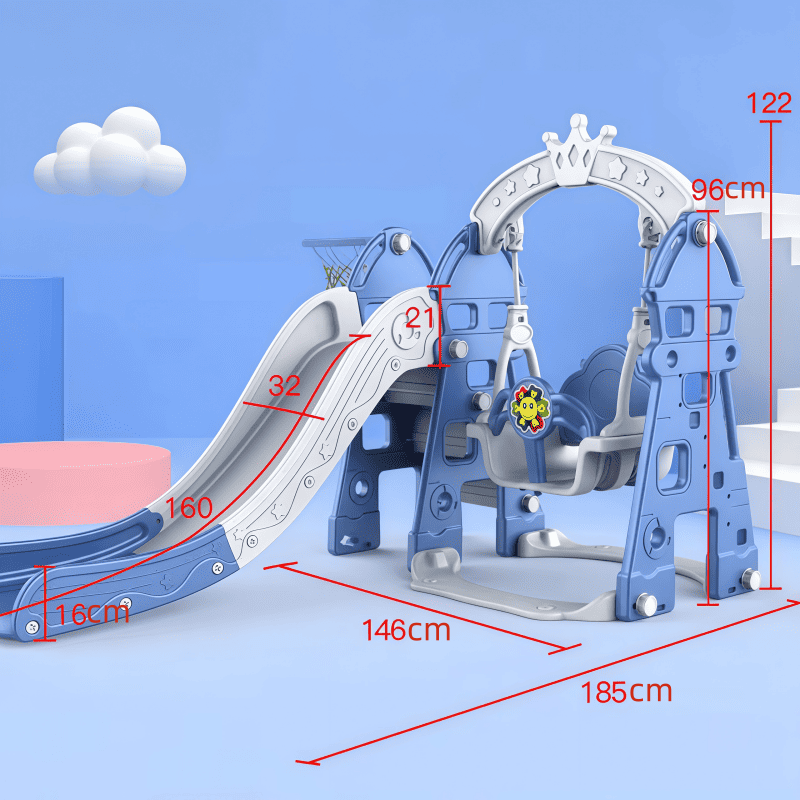 Kids swing and slide set Castle Blue