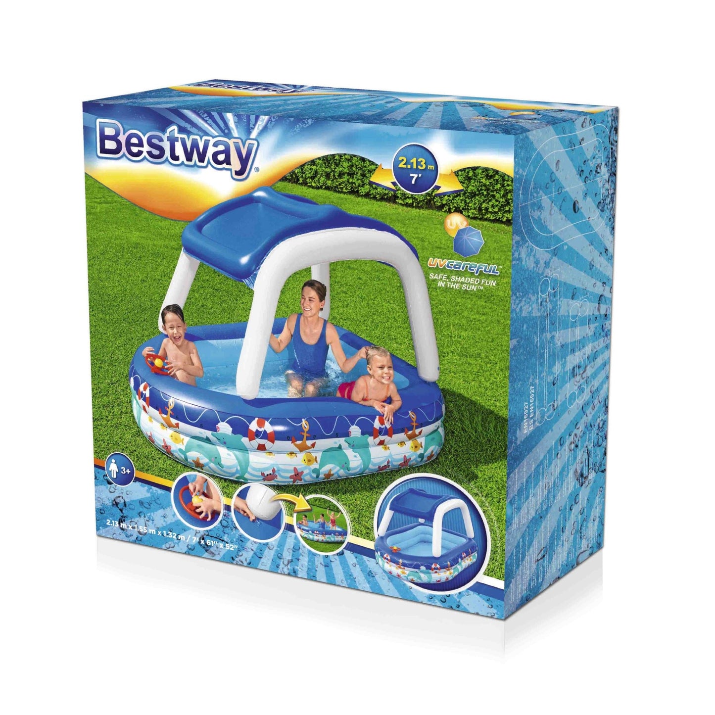 Bestway 213x155x132cm Kids Play Pools Above Ground Inflatable Swimming Pool Canopy Sunshade