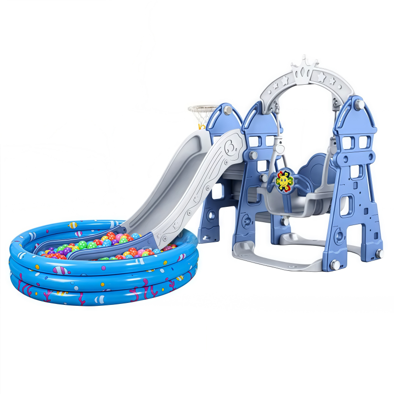 Kids swing and slide set Castle Blue