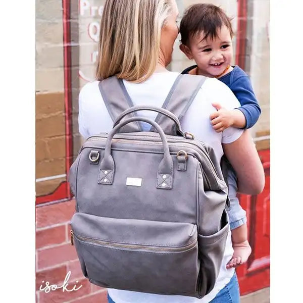 Isoki Nappy Bag Byron XL Backpack - Stone - Babyonline