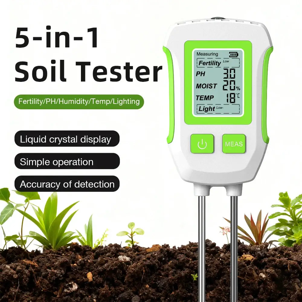 LCD 3/5-in-1 Handheld Soil Tester for pH, Moisture & Light (different colours & sets available)