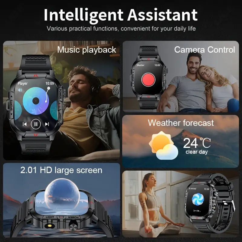 LIGE Men's Smartwatch – 2.01" Large Screen with Flashlight, Weather Alerts