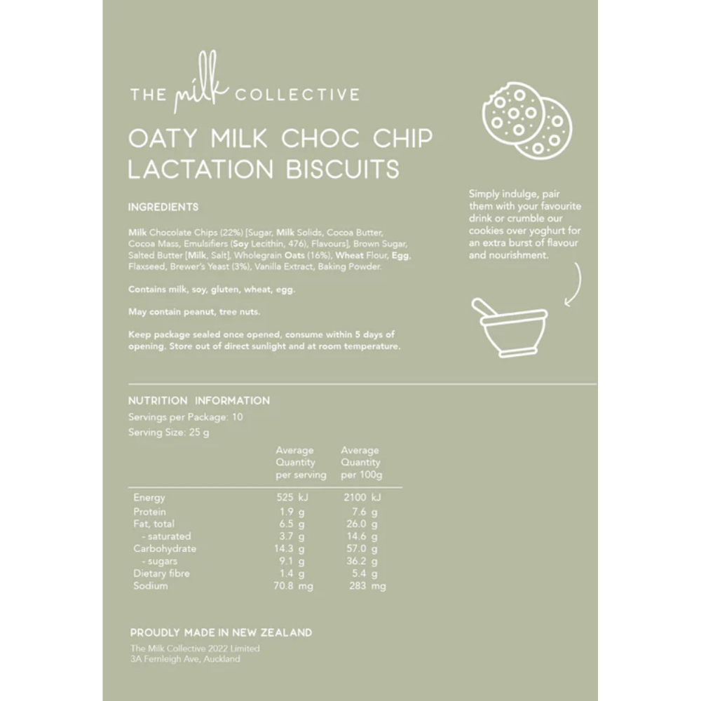 The ingredients in the oaty milk choc chip lactation biscuits.