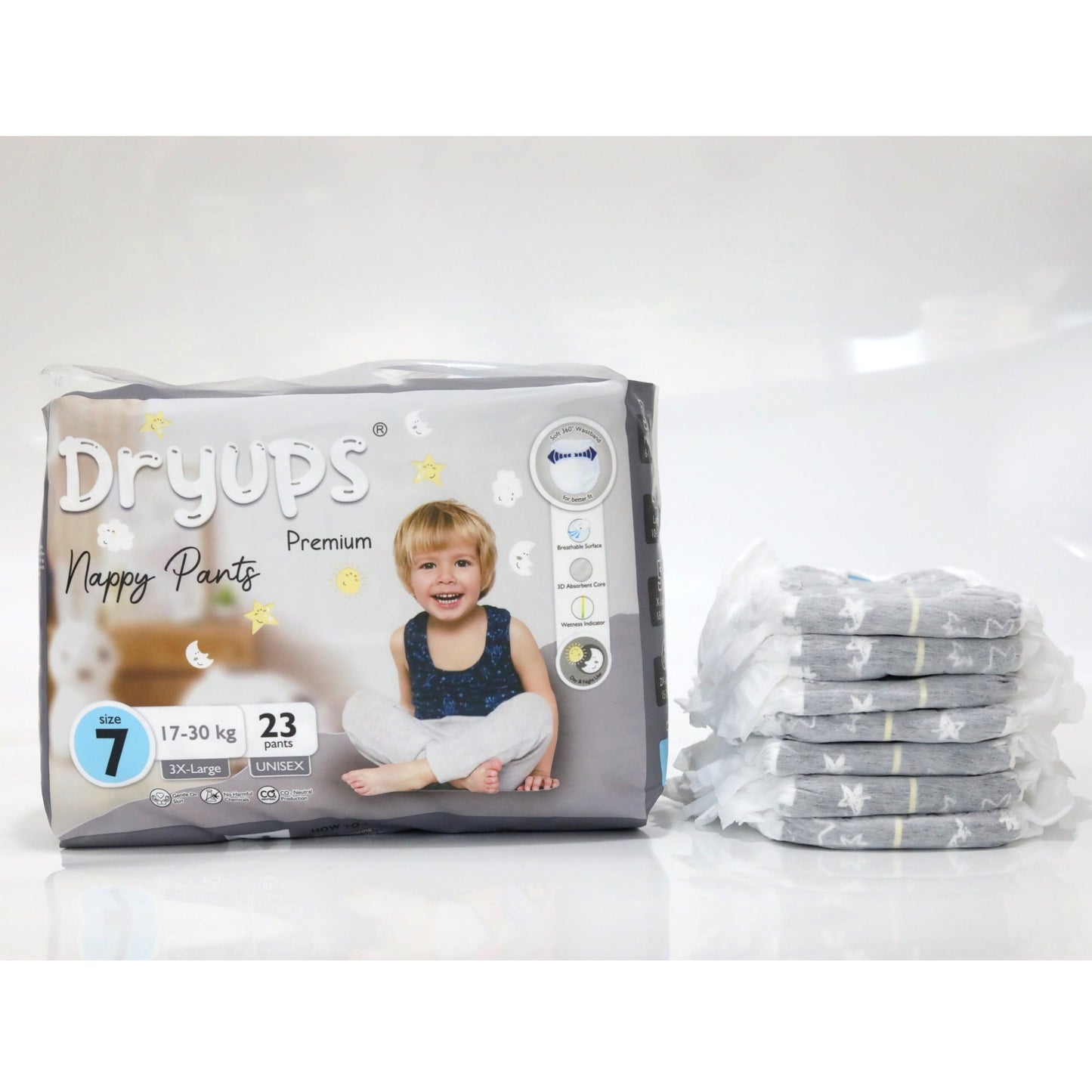 Dryups Premium Nappy Pants Unisex Size 7 3X-Large (17-30kg) 4-7 Years