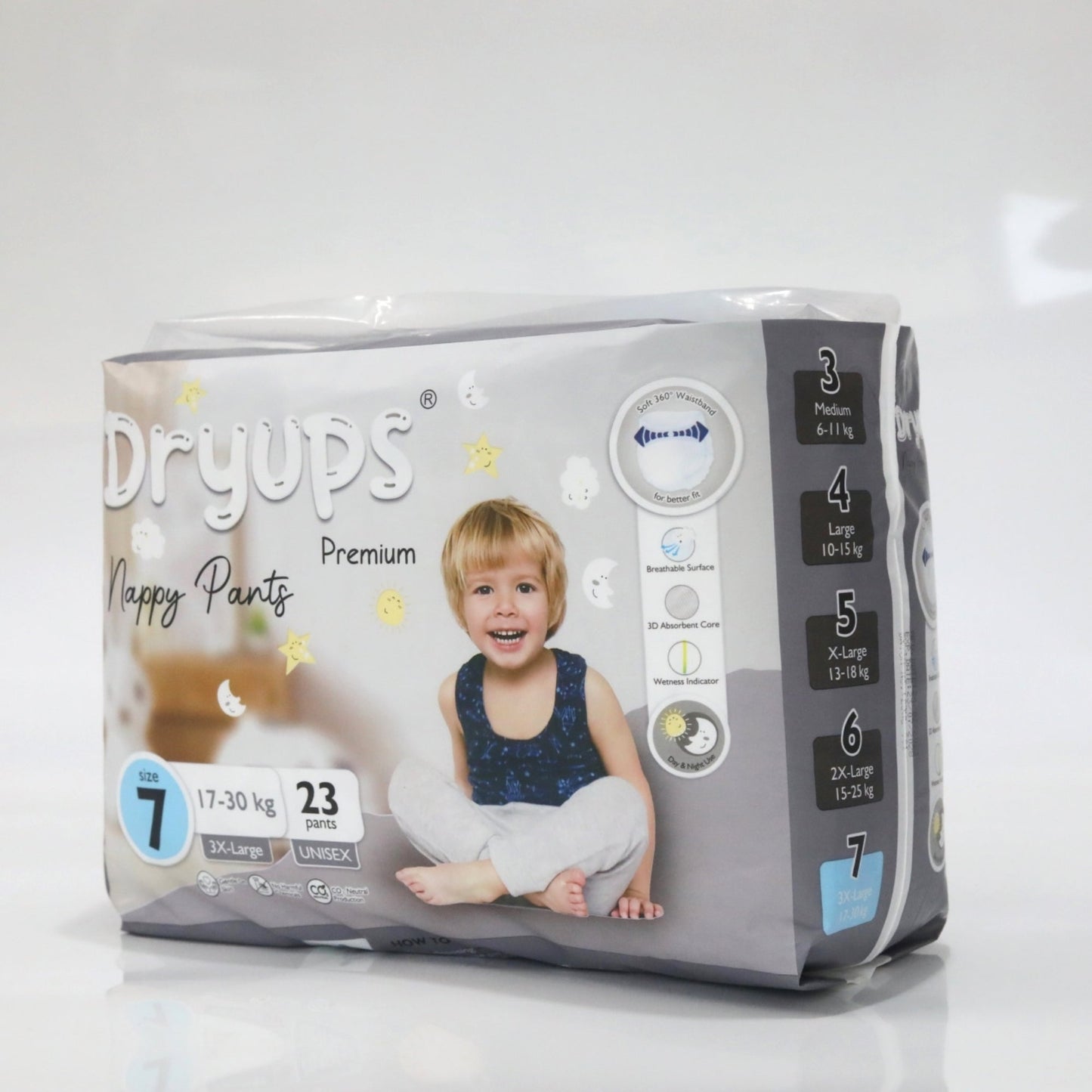 Dryups Premium Nappy Pants Unisex Size 7 3X-Large (17-30kg) 4-7 Years