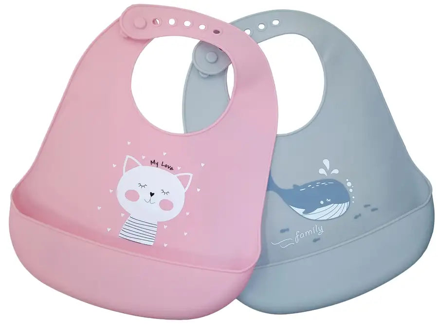 Wrap n Roll Silicone Bibs - pack of 2 - PINK/GREY - Babyonline