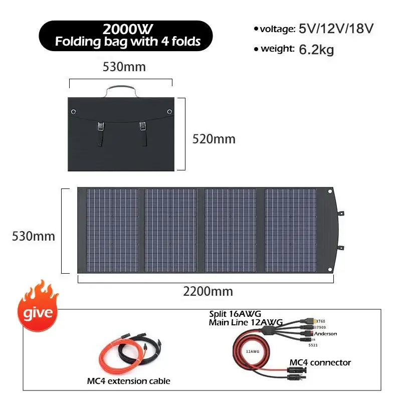 Portable 2000W Solar Charger with Bag