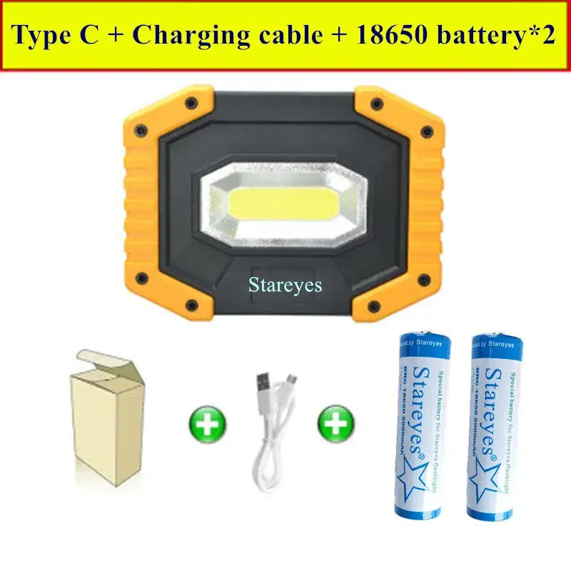 20W Rechargeable COB LED Floodlight Portable Outdoor Torch with Optional 18650 Battery