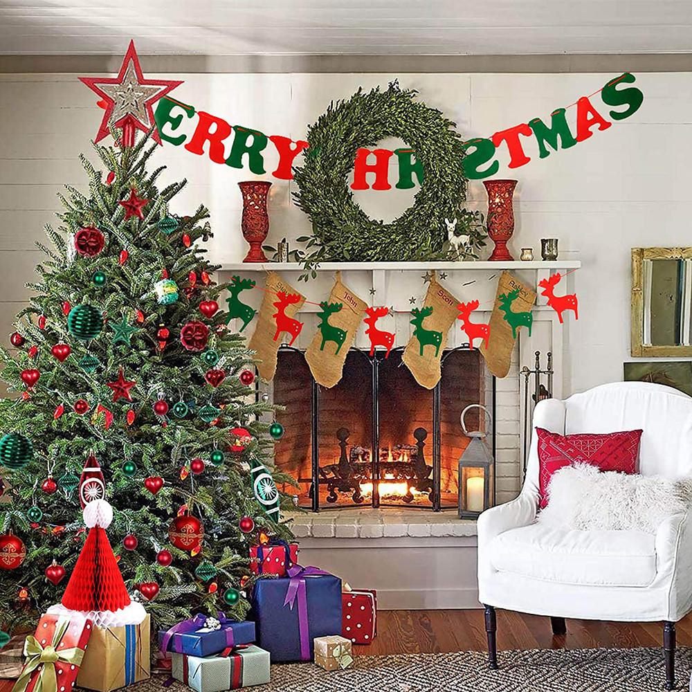 46PCS Merry Christmas Banner Decorations Bunting Sign