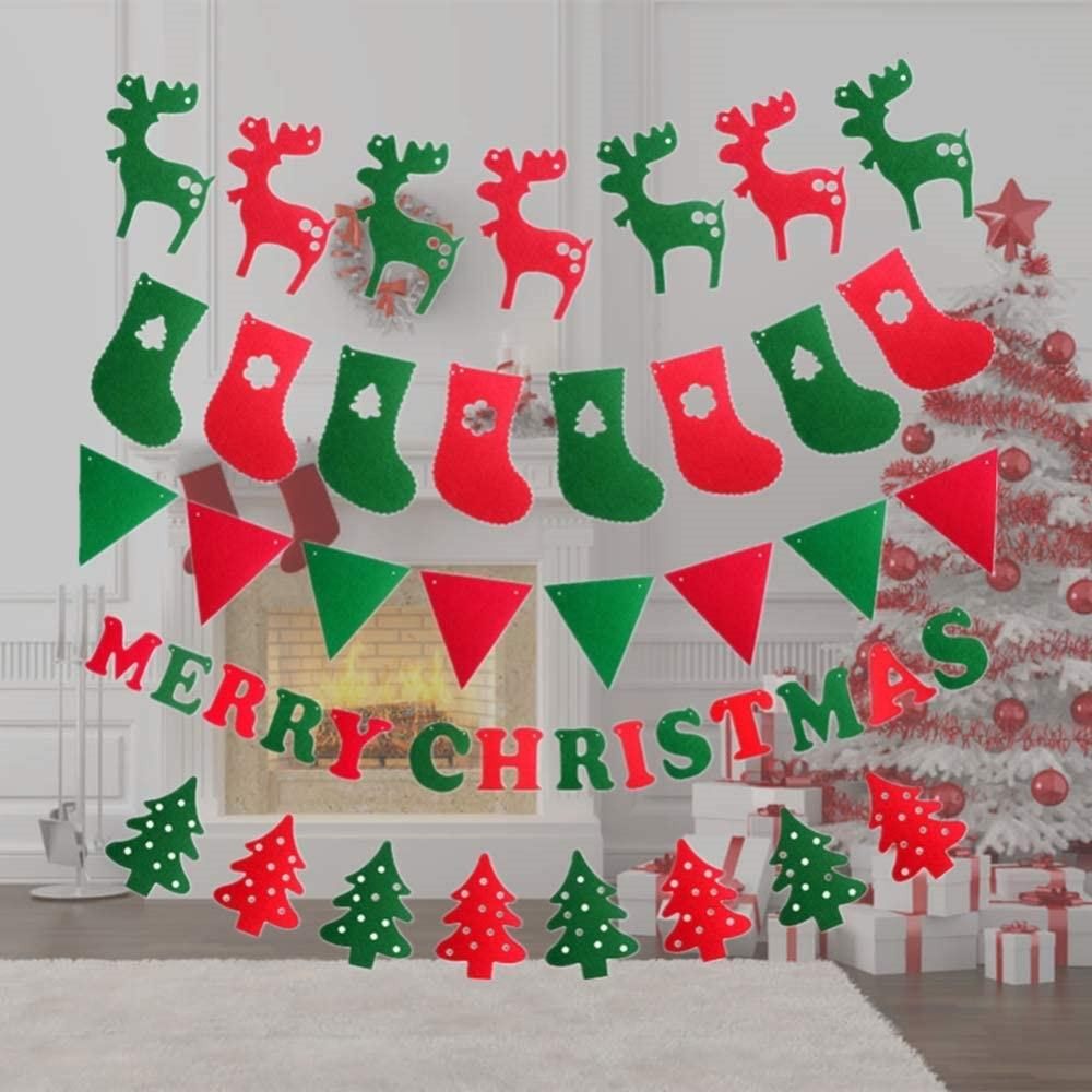 46PCS Merry Christmas Banner Decorations Bunting Sign