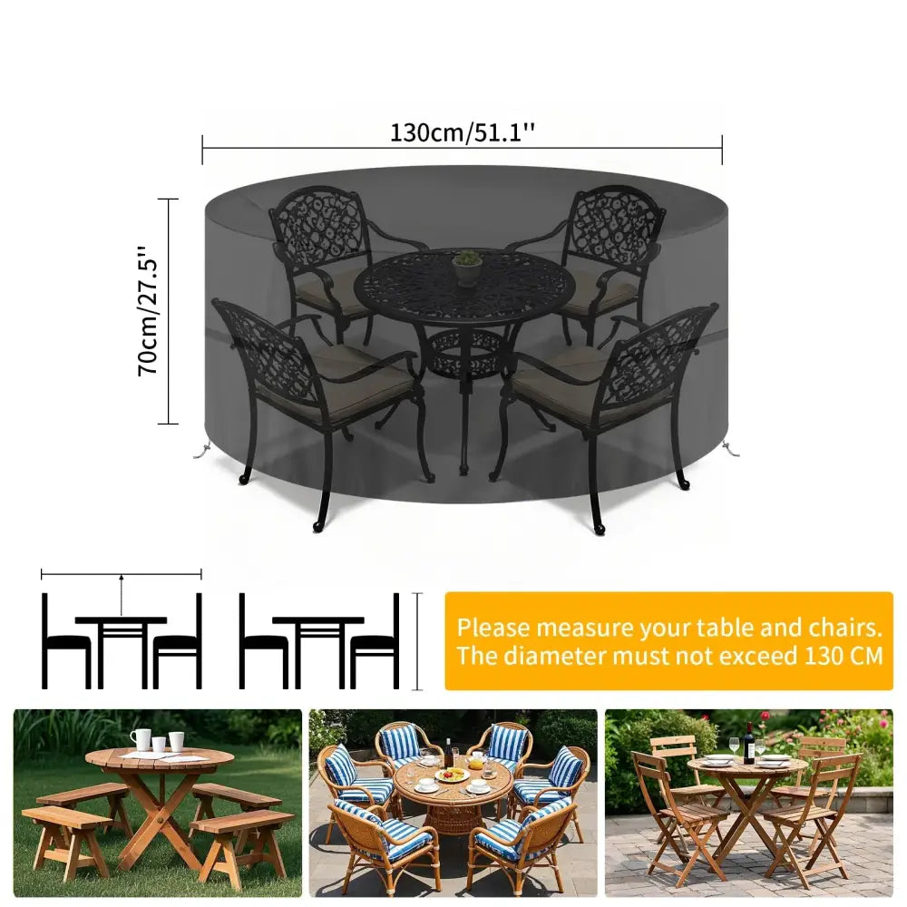Round Waterproof Patio Furniture Cover – Anti-UV, Windproof (different sizes available)