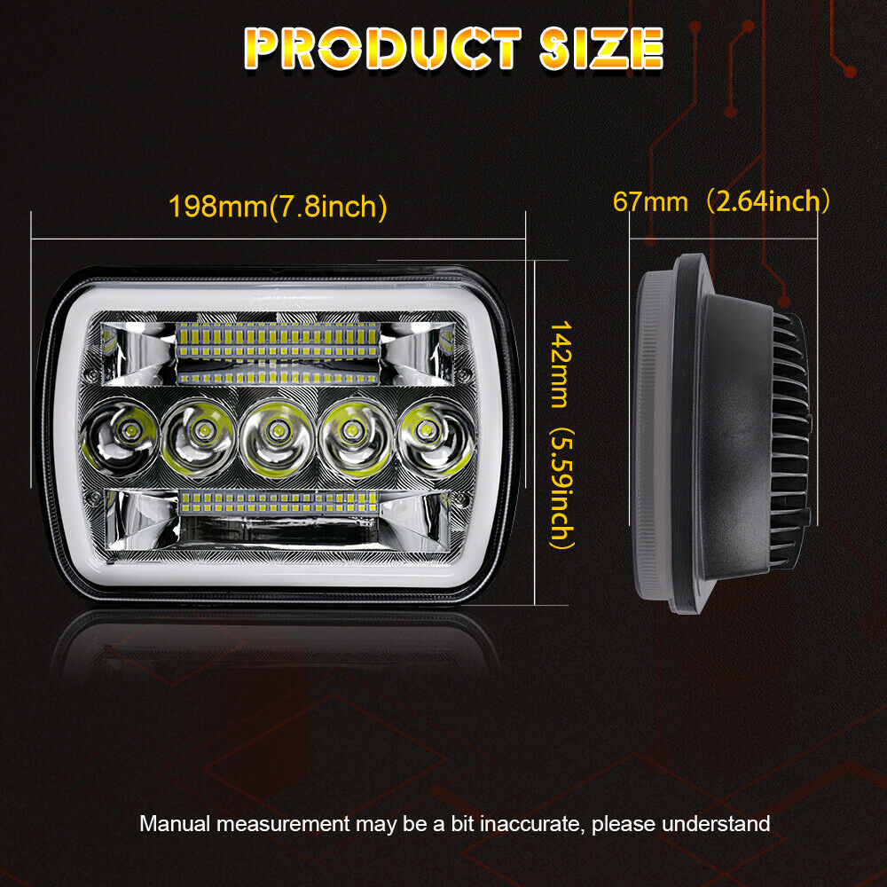 5x7" 7x6" Inch LED Headlights Hi/Lo Beam DRL For Toyota Hilux Jeep Truck 1 Pair
