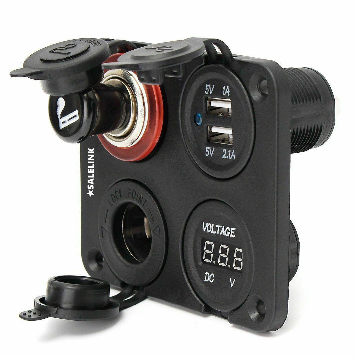 12V-24V Dual Car Cigarette Lighter Plug Socket Dual USB Port Charger Voltmeter