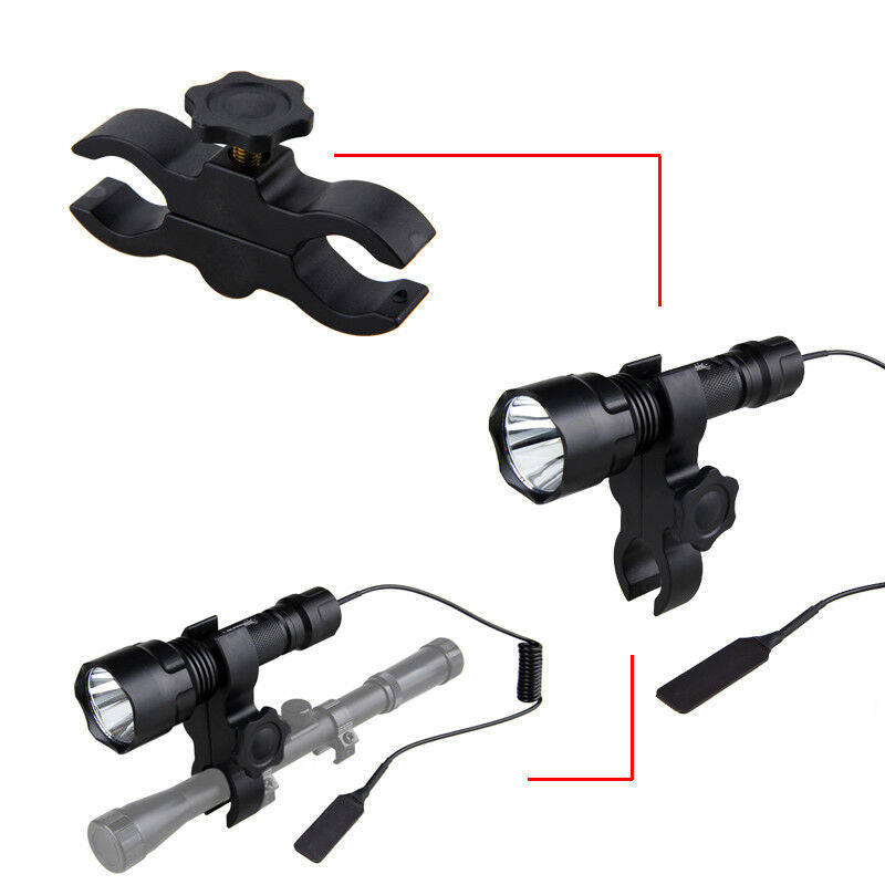 Tactical Green Flashlight Hunting Torch Light Camping Lamp Scope Gun Mount - salelink.co.nz