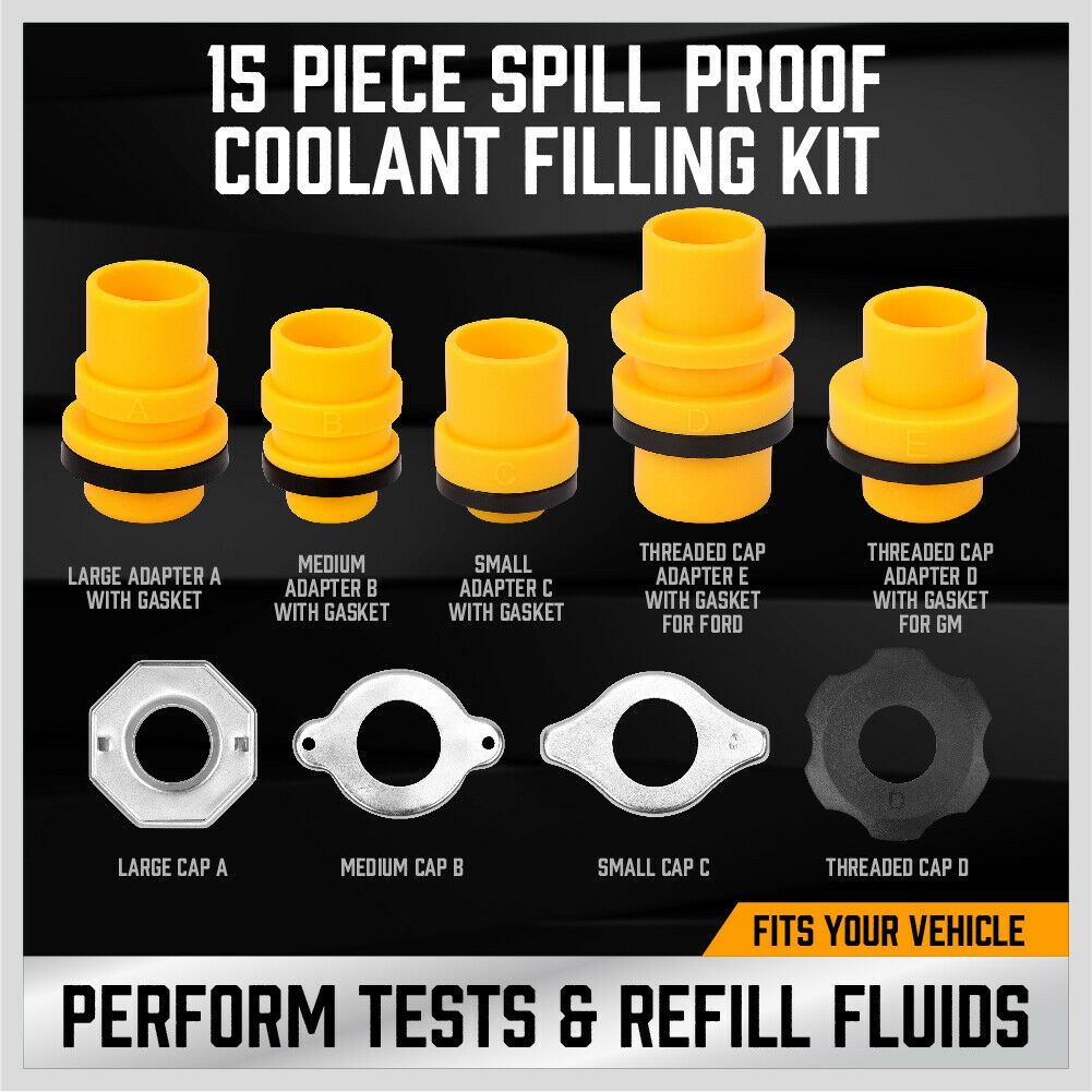 15-Piece Car Radiator Coolant Refill Funnel Kit Spill Proof Cooling System Tool
