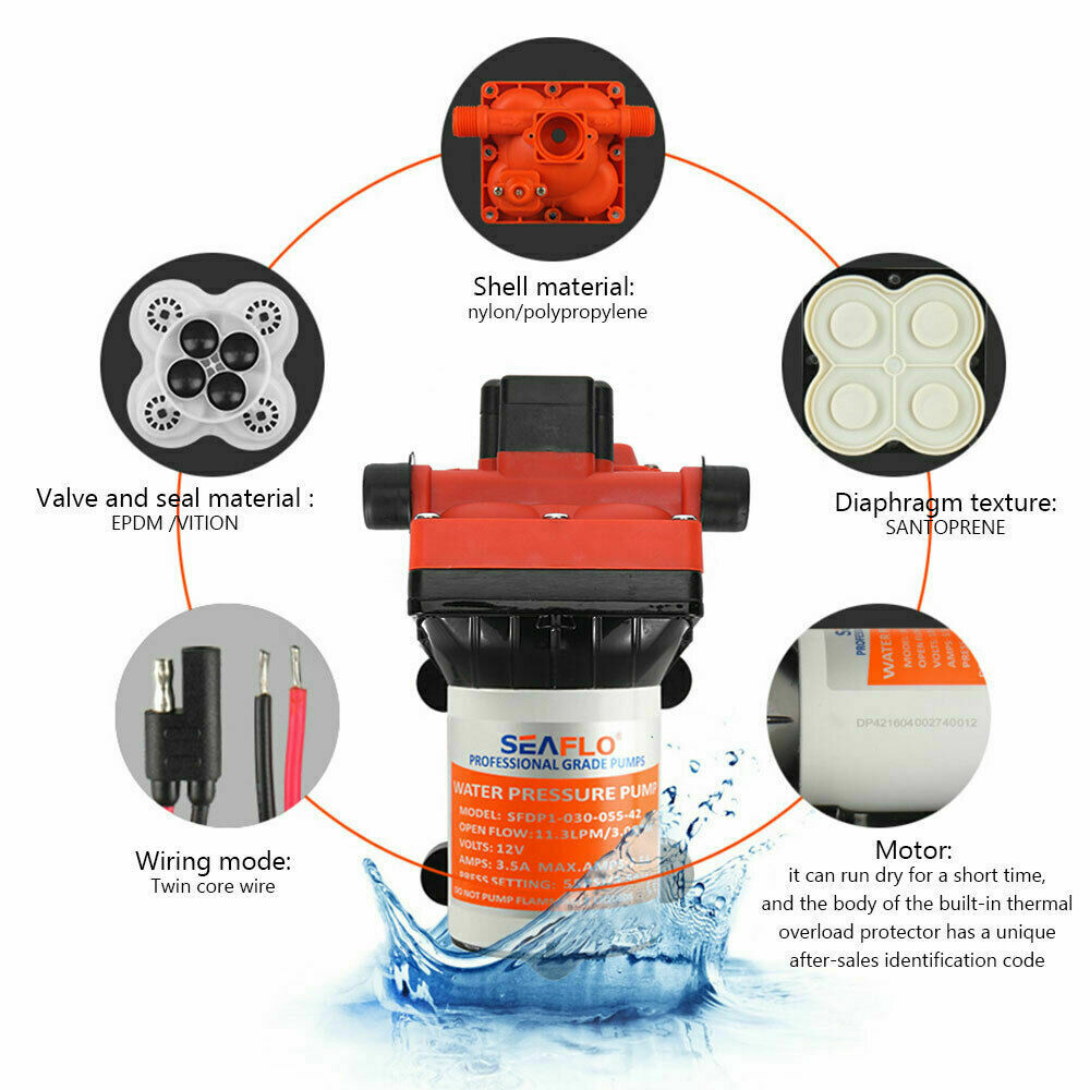 Seaflo 55PSI Pressure 12V Water Pump 11.3LPM For Caravan RV Boat Camper Trailer