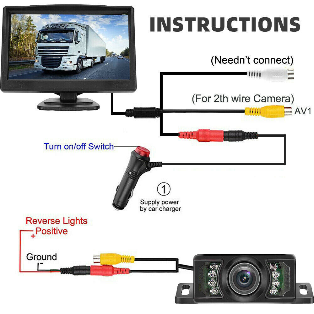 Wireless 5" Monitor Reverse Camera Rear View Parking