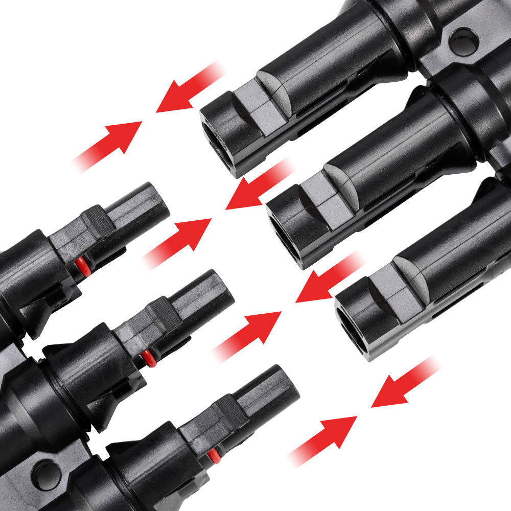 1 Pair MC4 3 to 1 T-Branch M/F Connectors for Solar Panel Cable Combiner IP67 PV