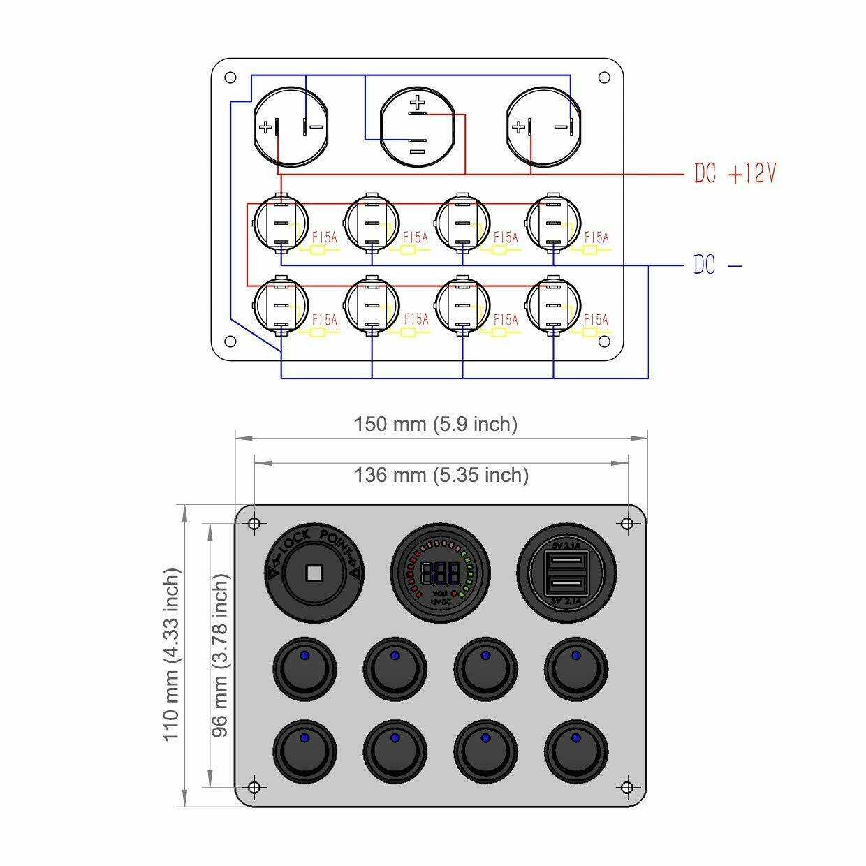8 Gang Car Auto LED Rocker Switch Panel