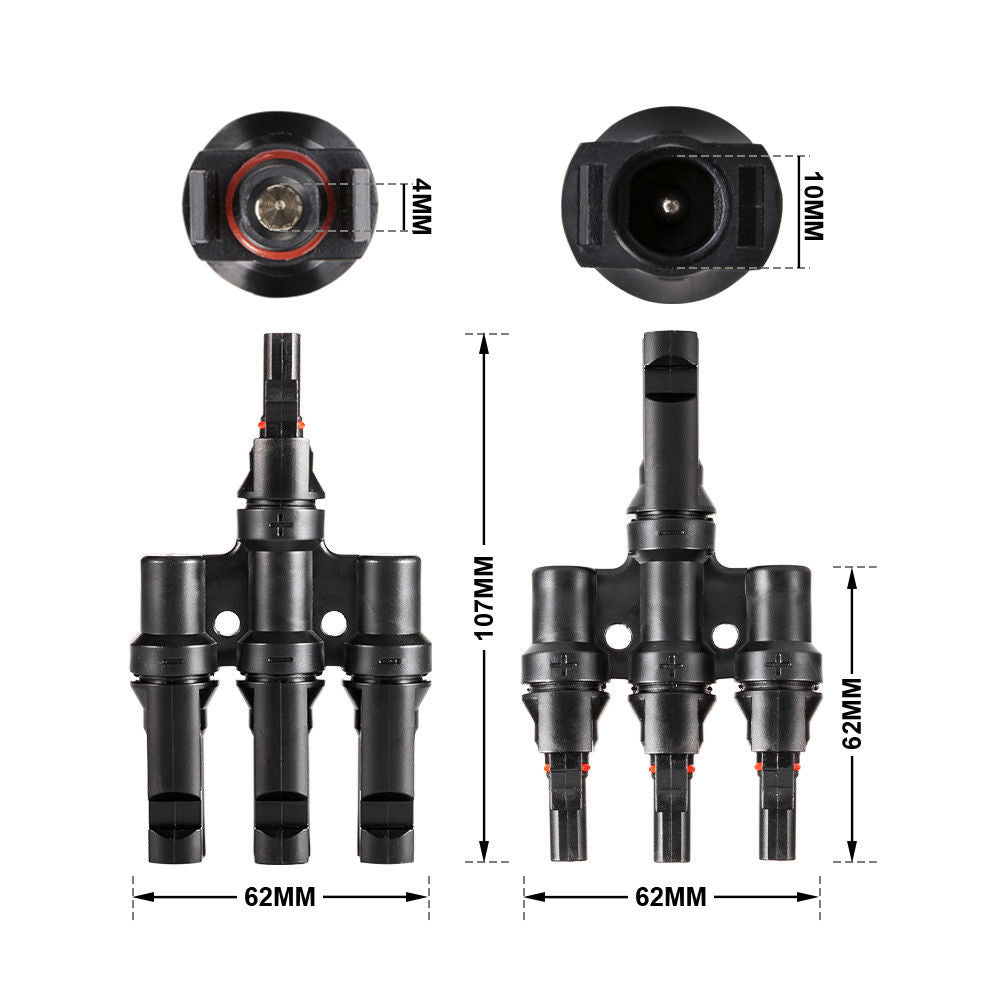 1 Pair MC4 3 to 1 T-Branch M/F Connectors for Solar Panel Cable Combiner IP67 PV