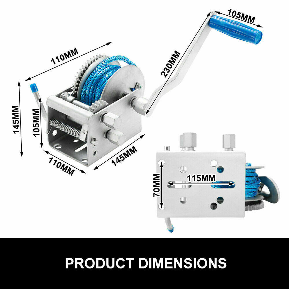 Hand Winch 1000KG/2204LBS Dyneema Rope Car Trailer - salelink.co.nz