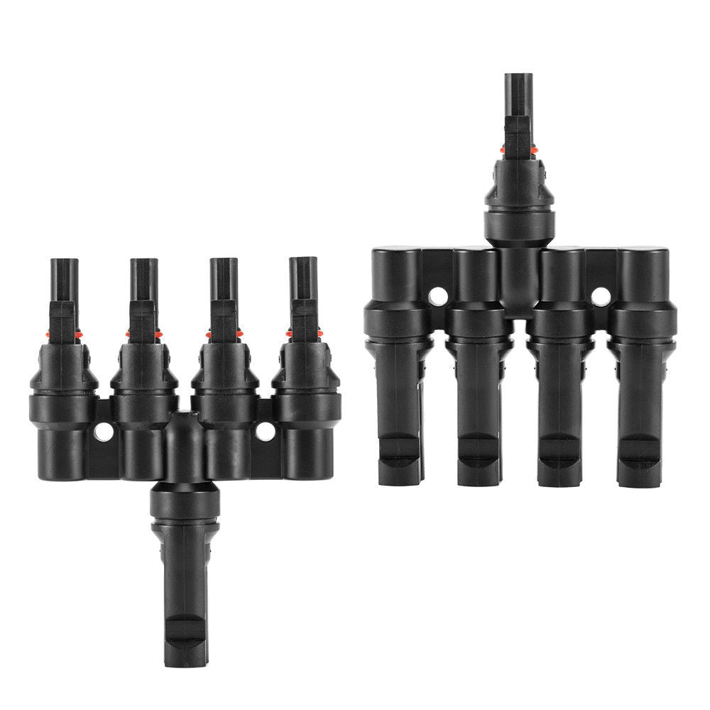 1 Pair MC4 4 to 1 T-Branch M/F Connectors for Solar Panel Cable Combiner IP67 PV