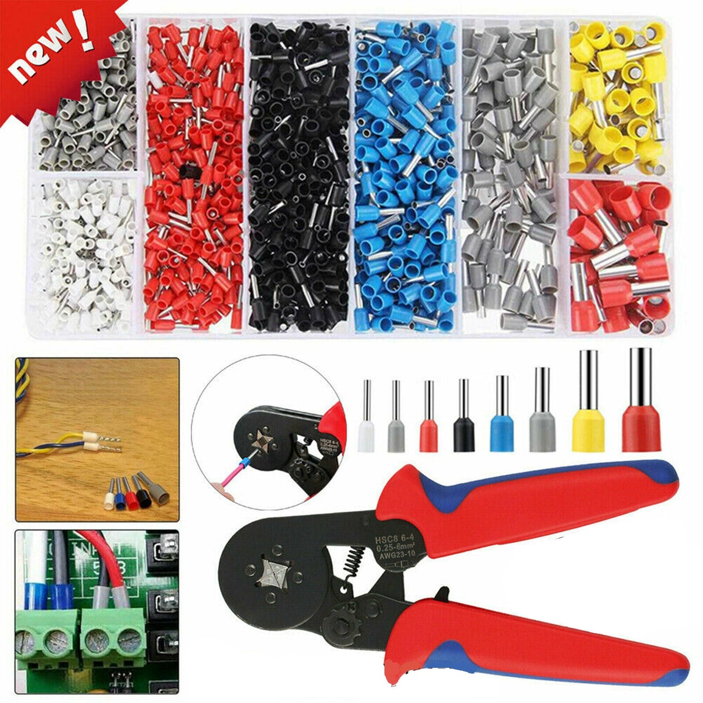 1200PC Ferrule Crimper Electrical Terminals Bootlace 0.25-10mm² Cord End Ratchet - salelink.co.nz