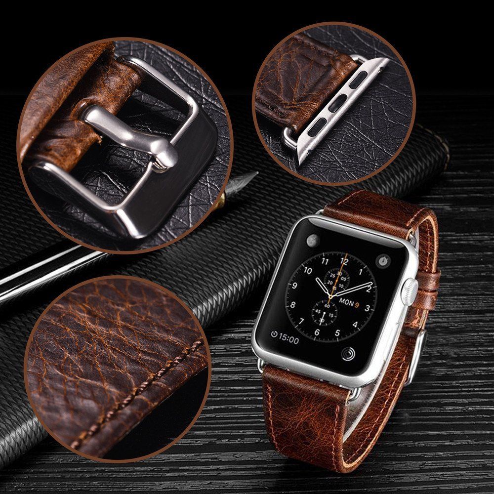 42mm 44mm 45mm 46mm(Series 10) 49mm Genuine Leather Wrist Band Strap For Apple Watch - salelink.co.nz