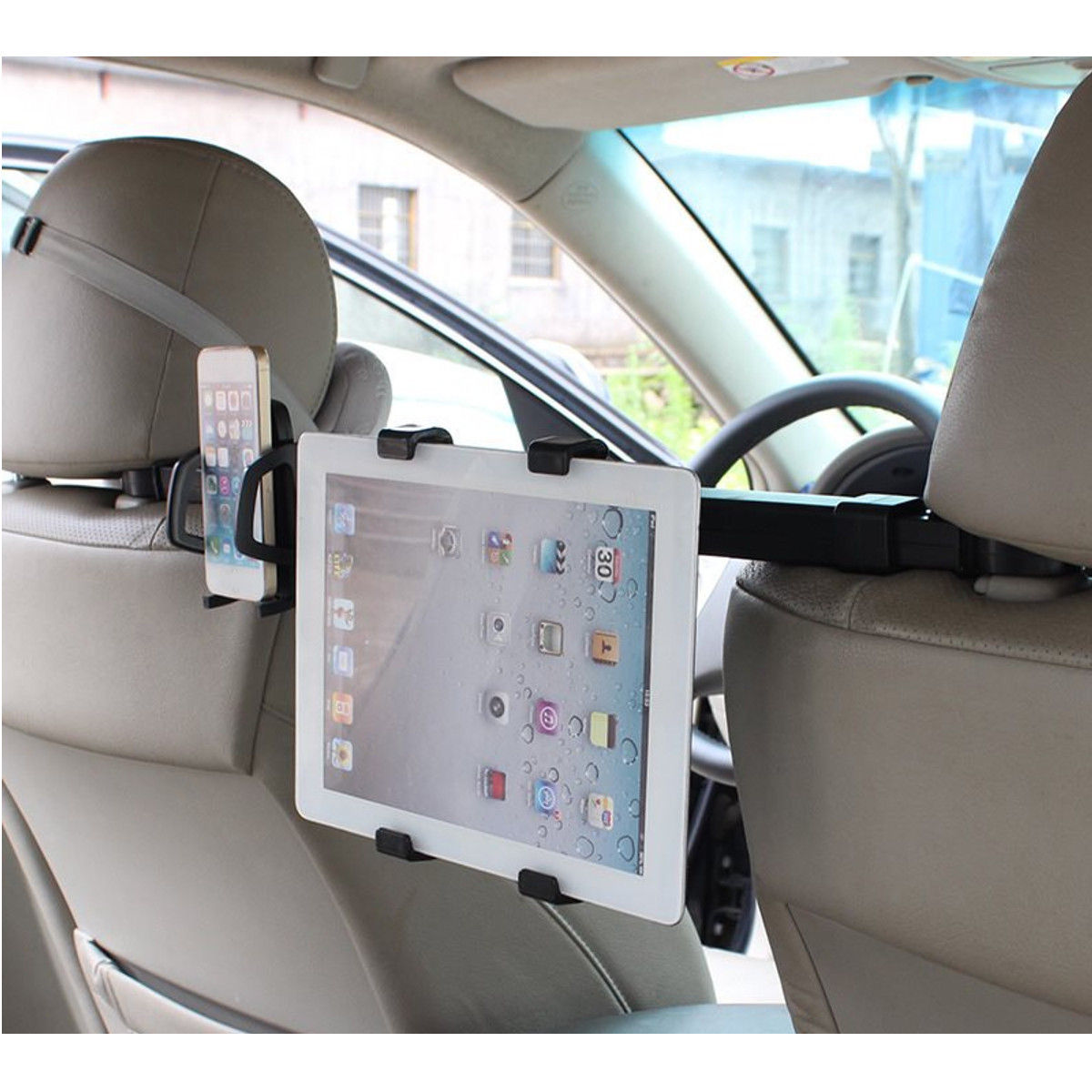 Car Seat Headrest Phone Holder Dual Mount For iPad Tablet