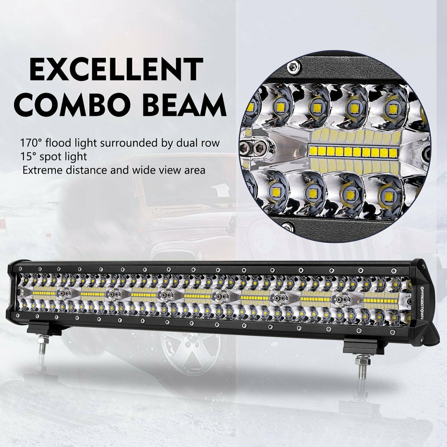23inch CREE LED Light Bar Tri Row Combo + 23'' Number Plate Frame Mount Bracket